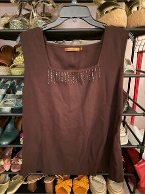 Belldini Brown Beaded Scoop Neck Tank